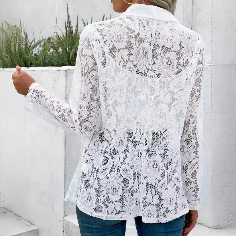 Women's Lace Open Front Notch Collar Blazer