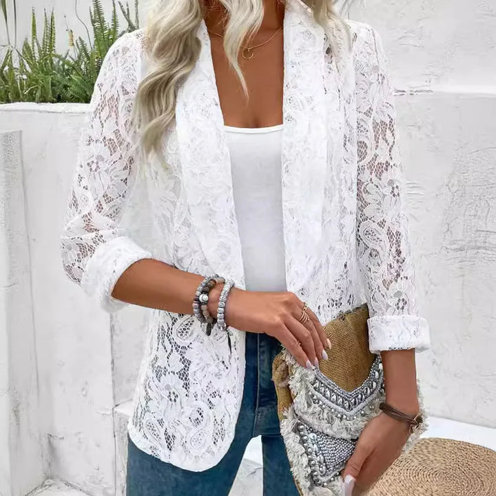 Women's Lace Open Front Notch Collar Blazer