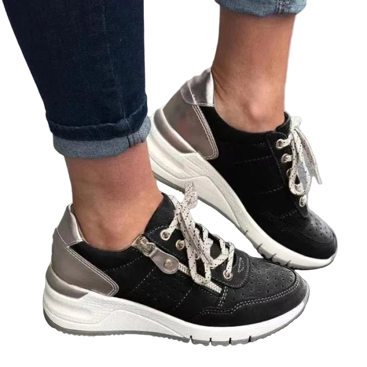 Women's Lace Up Trainers Low Top Thick Sole Panel