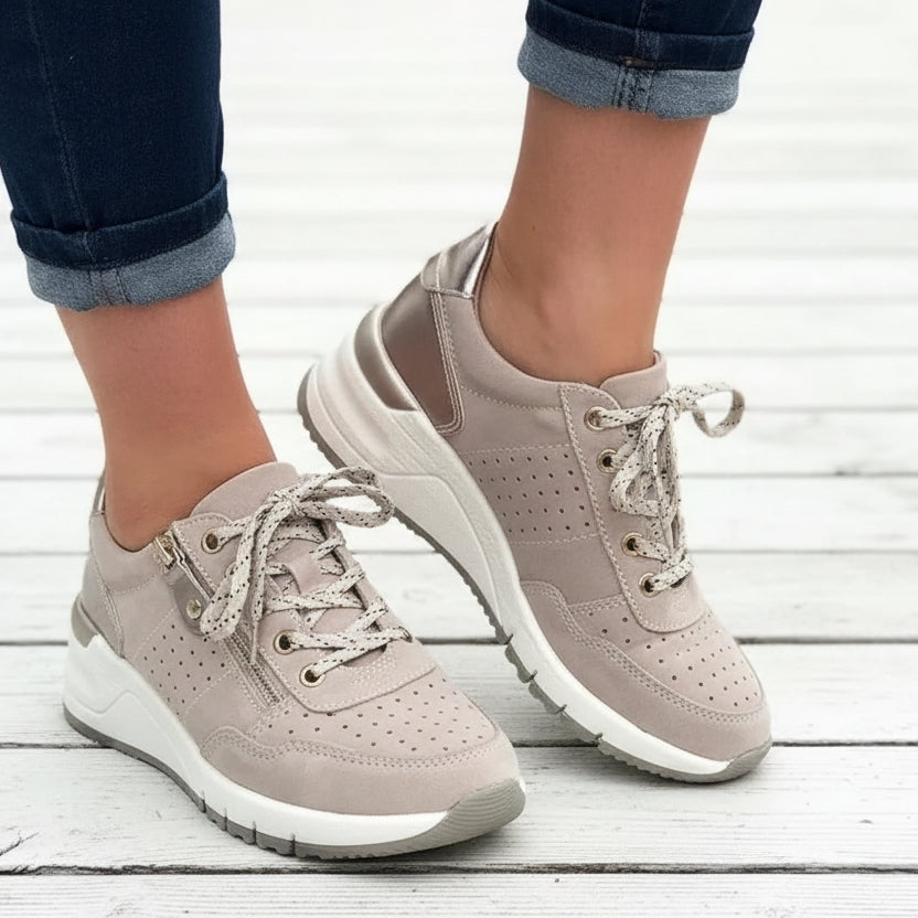 Women's Lace Up Trainers Low Top Thick Sole Panel