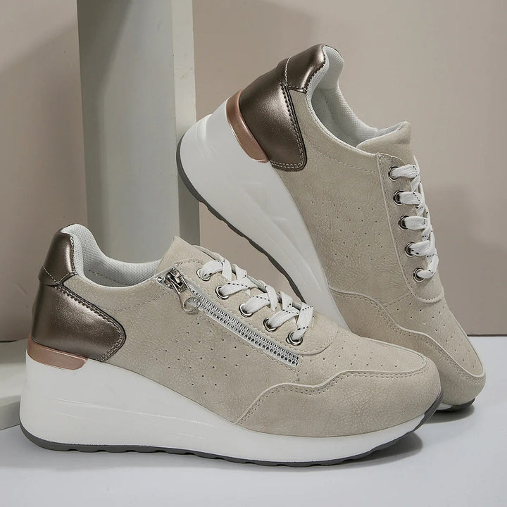 Women's Lace Up Trainers Low Top Thick Sole Panel