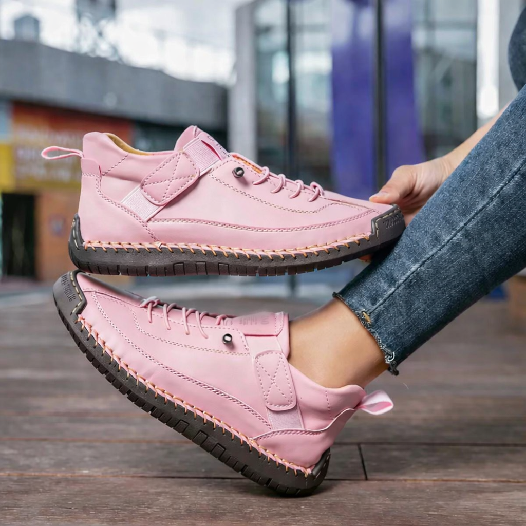 Women's Lace Up Trainers with Strap and Low Top Design