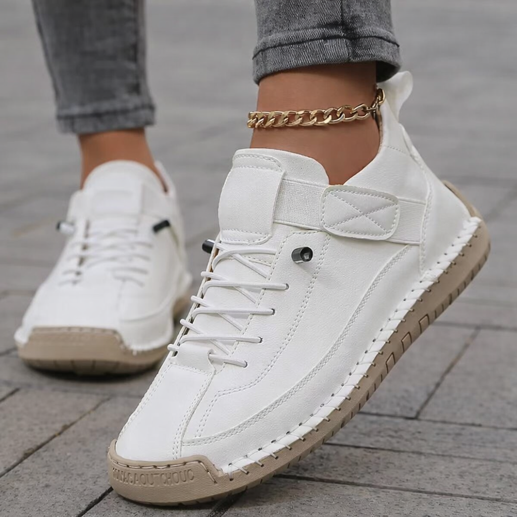 Women's Lace Up Trainers with Strap and Low Top Design