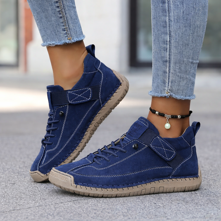 Women's Lace Up Trainers with Strap and Low Top Design