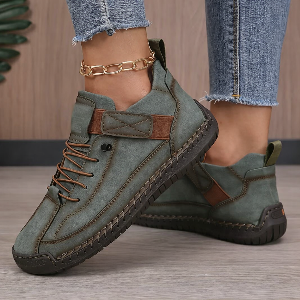 Women's Lace Up Trainers with Strap and Low Top Design