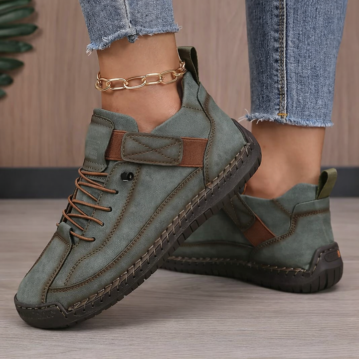 Women's Lace Up Trainers with Strap and Low Top Design
