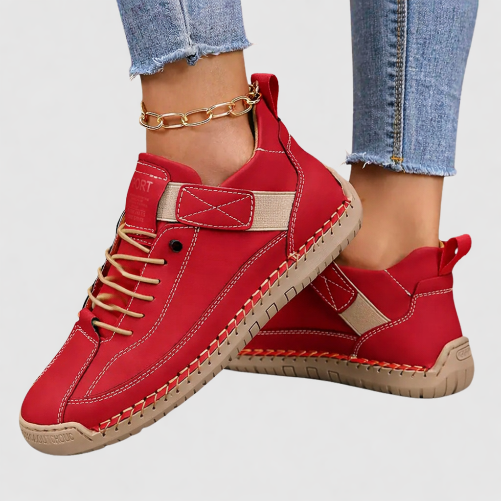 Women's Lace Up Trainers with Strap and Low Top Design