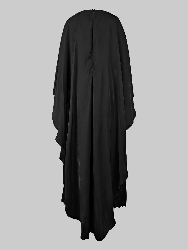 Women's Layered Maxi Dress With Pleated Skirt And and Cape