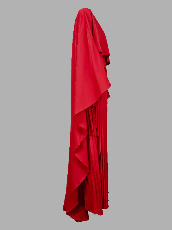Women's Layered Maxi Dress With Pleated Skirt And and Cape