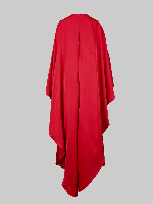Women's Layered Maxi Dress With Pleated Skirt And and Cape
