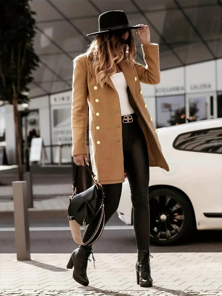Women's Long Button Front Coat with Collar