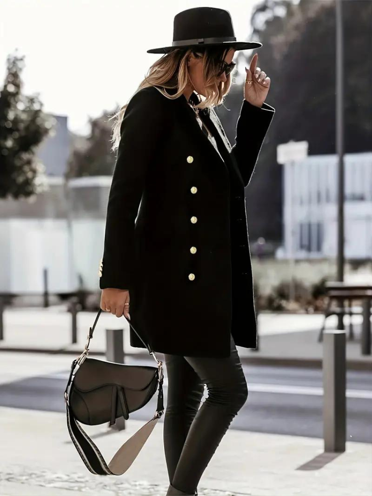Women's Long Button Front Coat with Collar