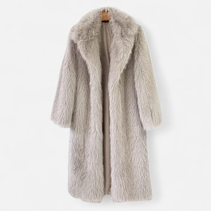 Women’s Long Faux Fur Overcoat with Turned-down Collar