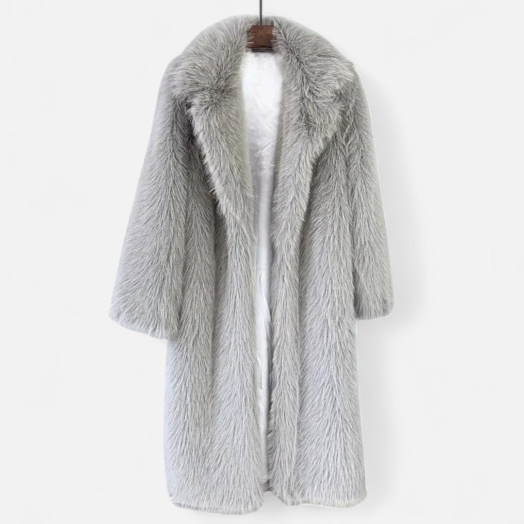 Women’s Long Faux Fur Overcoat with Turned-down Collar
