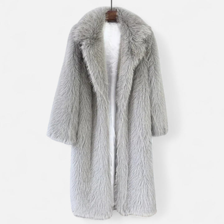 Women’s Long Faux Fur Overcoat with Turned-down Collar