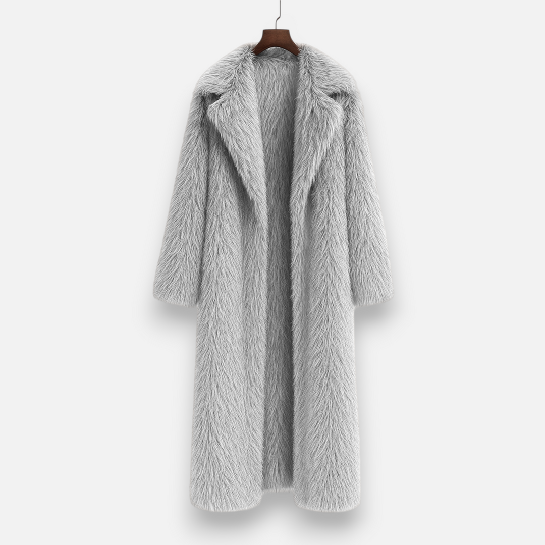 Women’s Long Faux Fur Overcoat with Turned-down Collar