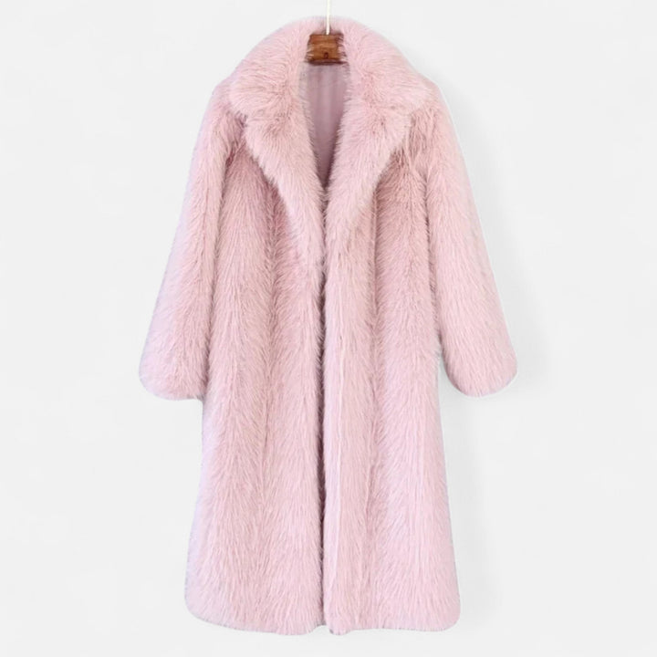 Women’s Long Faux Fur Overcoat with Turned-down Collar