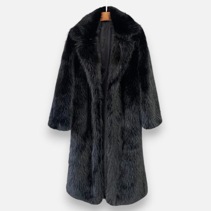 Women’s Long Faux Fur Overcoat with Turned-down Collar