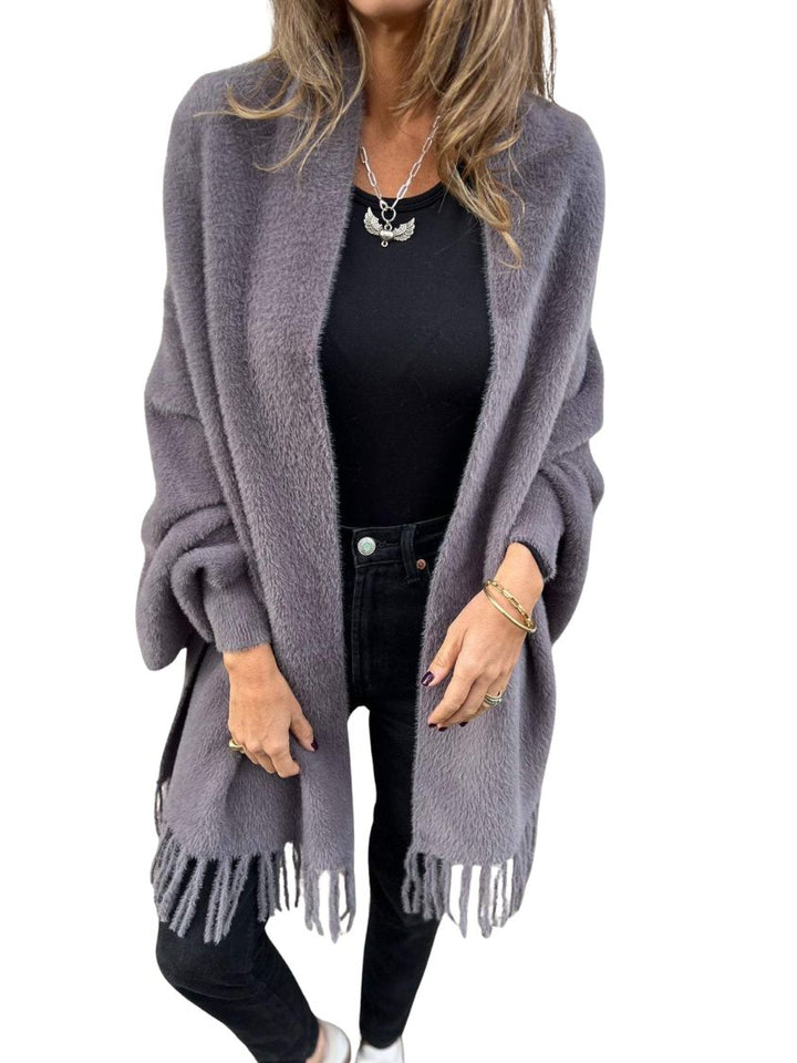 Women's Long Open Jacket with Fringe Edges