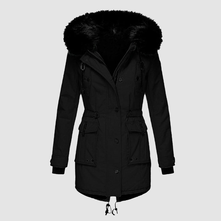 Women's Long Padded Jacket with Fur Hood and Drawcord Hem