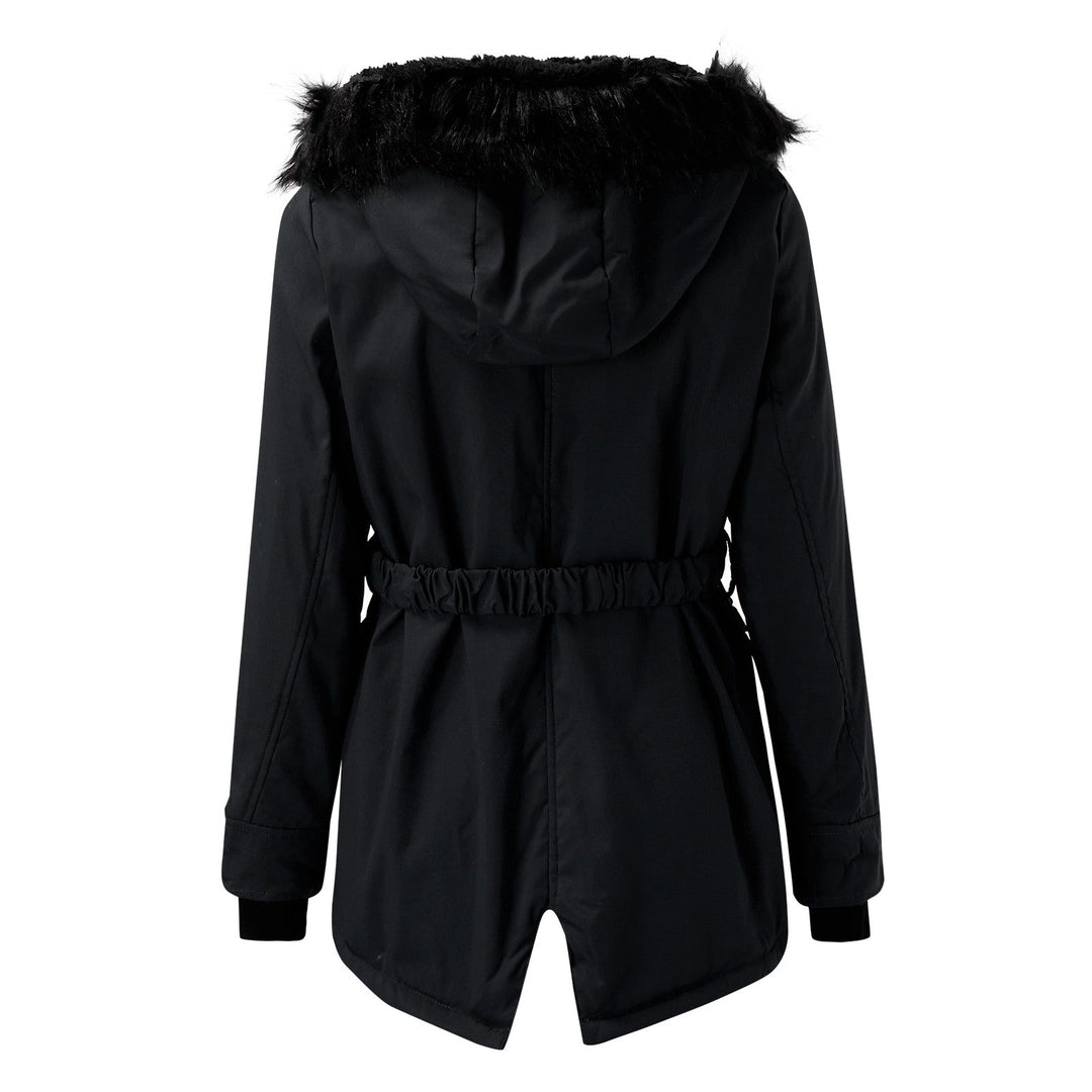 Women's Long Padded Jacket with Fur Hood and Drawcord Hem