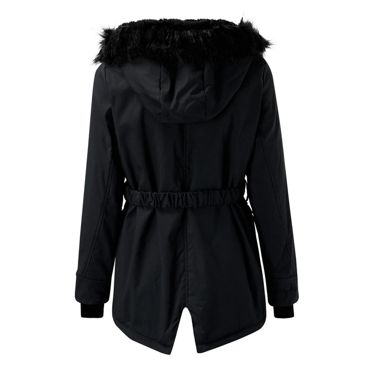 Women's Long Padded Jacket with Fur Hood and Drawcord Hem
