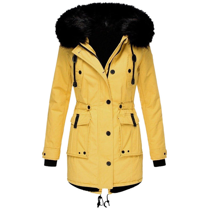 Women's Long Padded Jacket with Fur Hood and Drawcord Hem