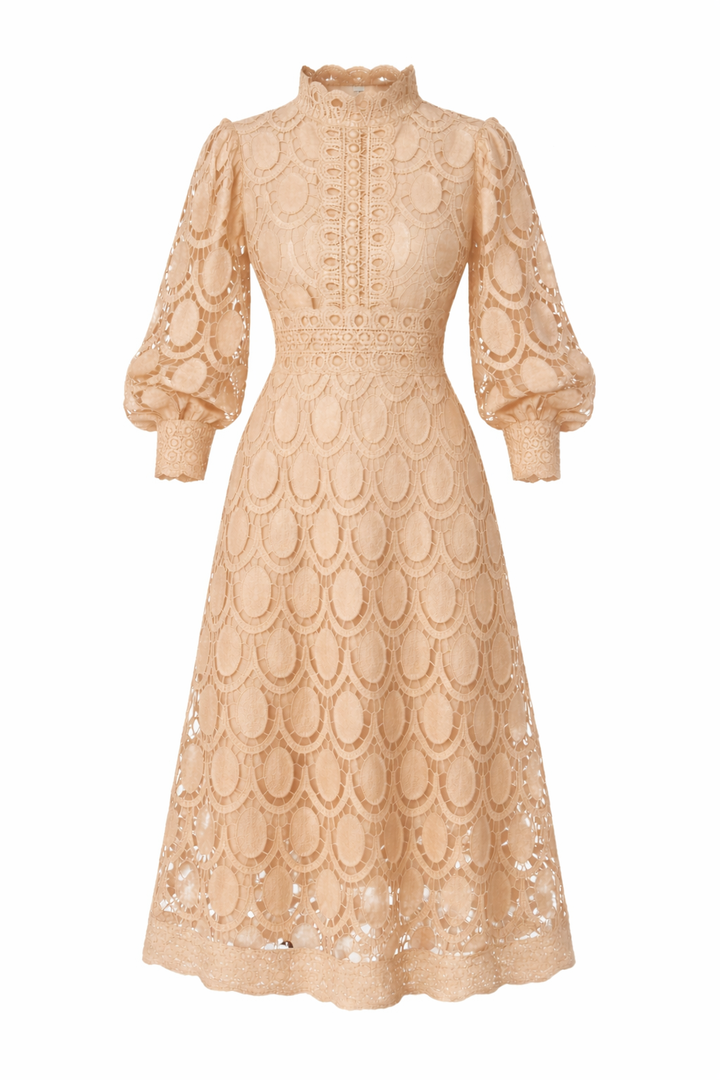 Women's Long Shaped Sleeve Lace Midi Dress