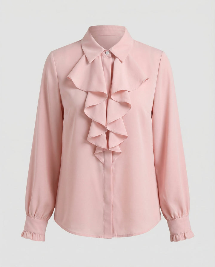 Women's Long Sleeve Blouse with Ruffle Front Detail
