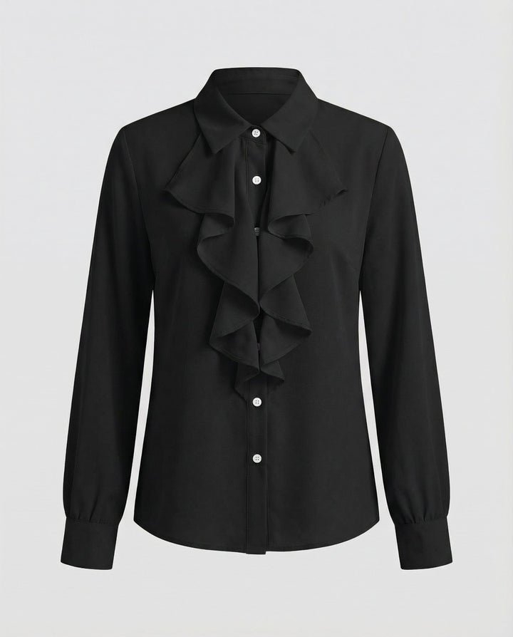 Women's Long Sleeve Blouse with Ruffle Front Detail