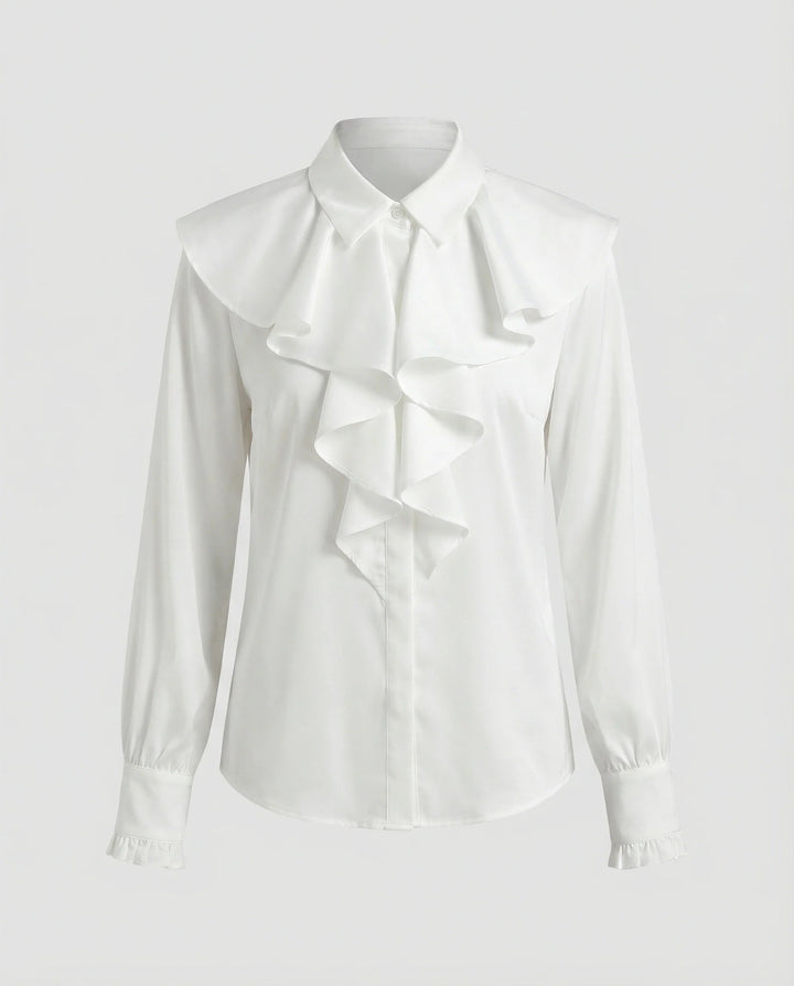 Women's Long Sleeve Blouse with Ruffle Front Detail