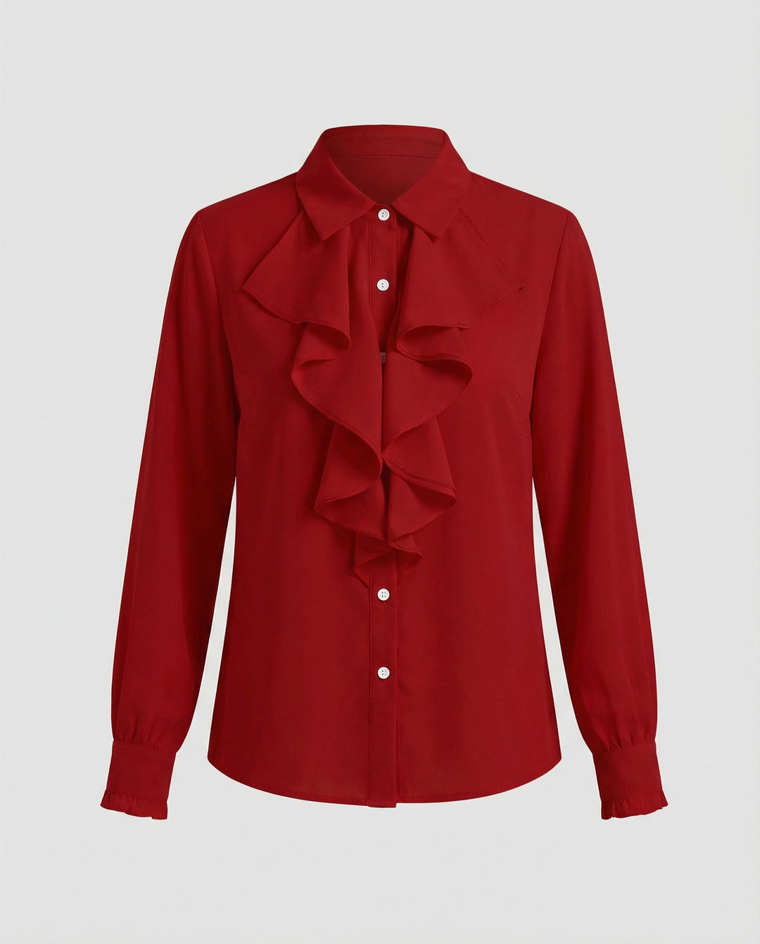 Women's Long Sleeve Blouse with Ruffle Front Detail