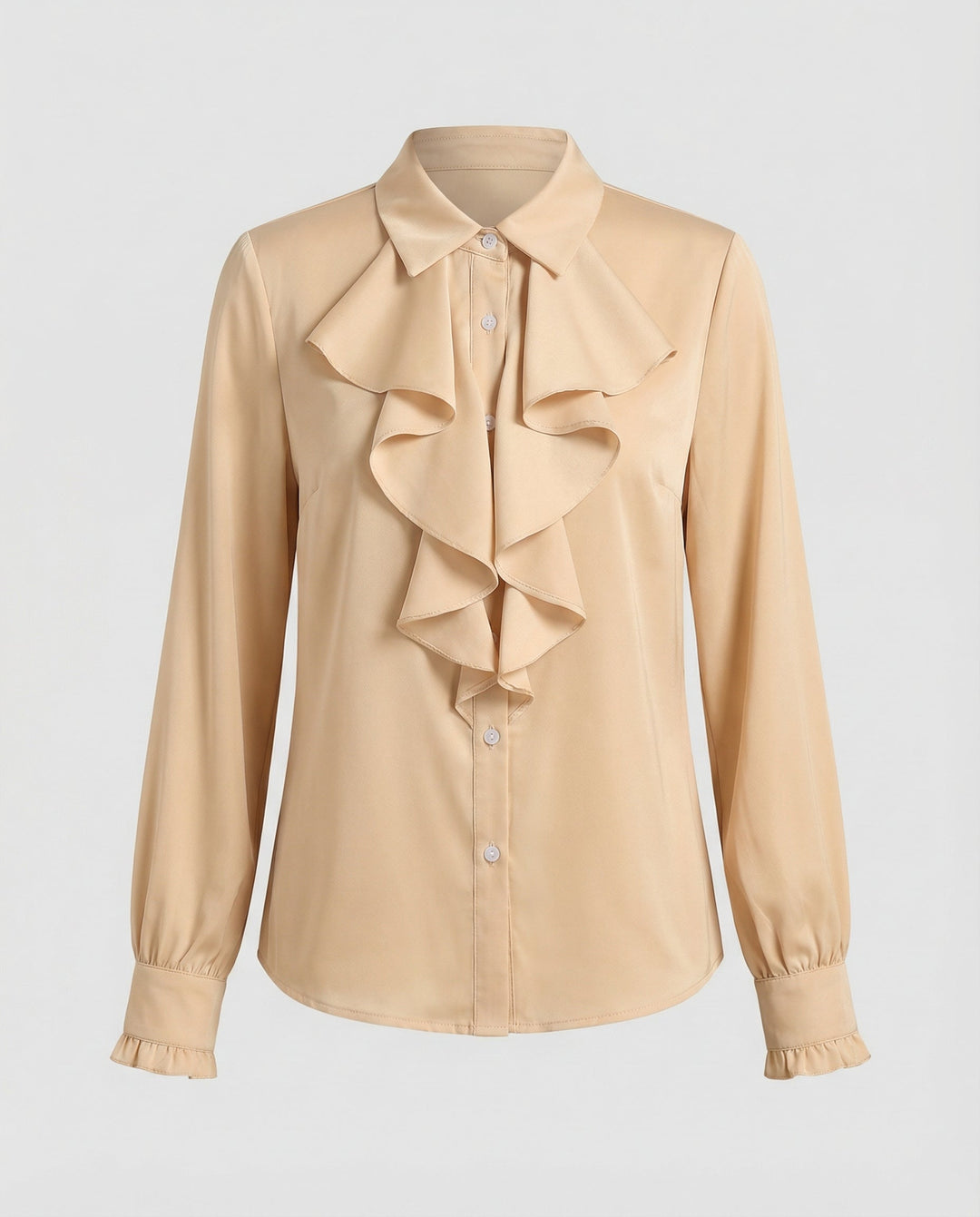 Women's Long Sleeve Blouse with Ruffle Front Detail