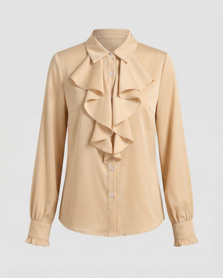 Women's Long Sleeve Blouse with Ruffle Front Detail