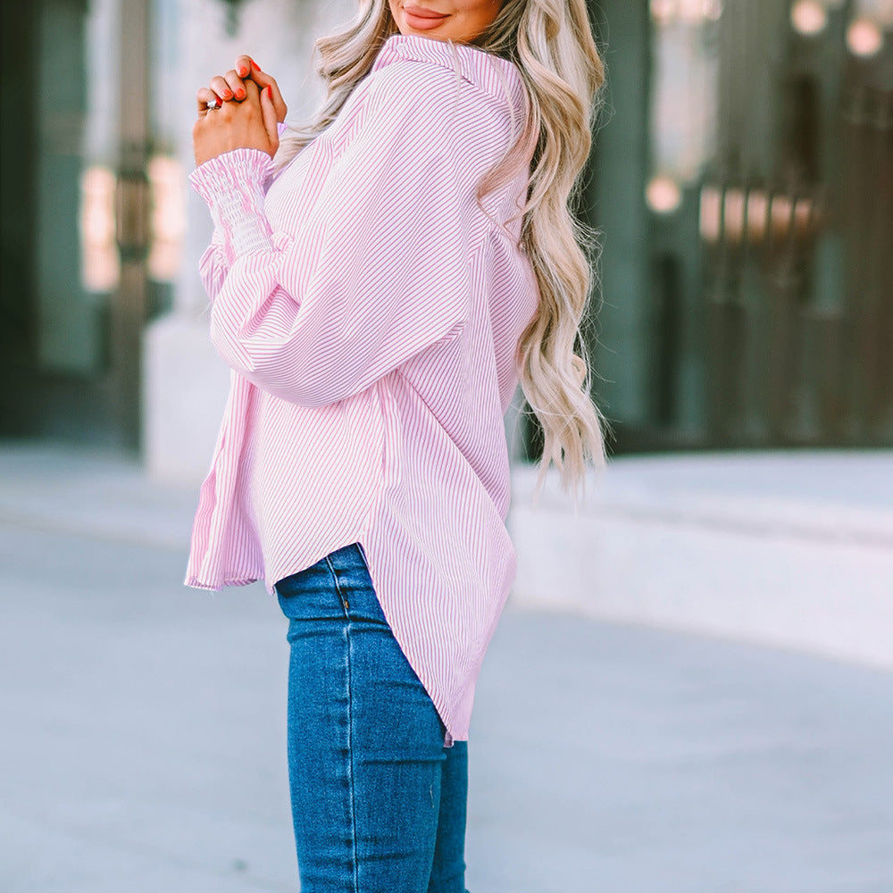 Women's Long Sleeve Button Up Shirt with Stripe Pattern