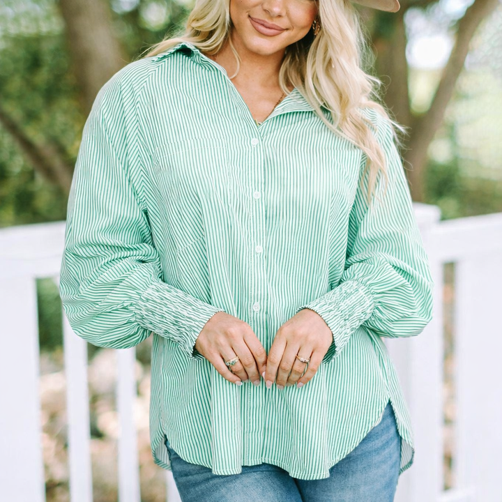 Women's Long Sleeve Button Up Shirt with Stripe Pattern