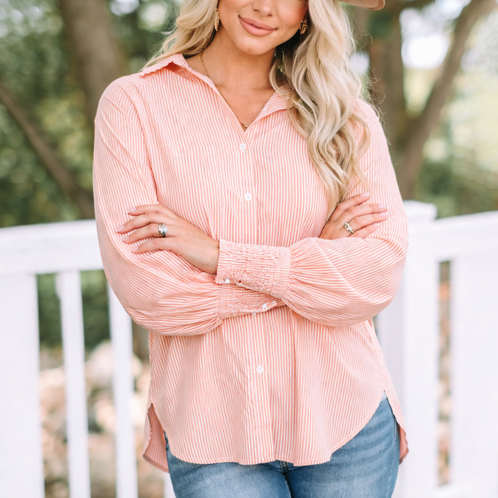 Women's Long Sleeve Button Up Shirt with Stripe Pattern