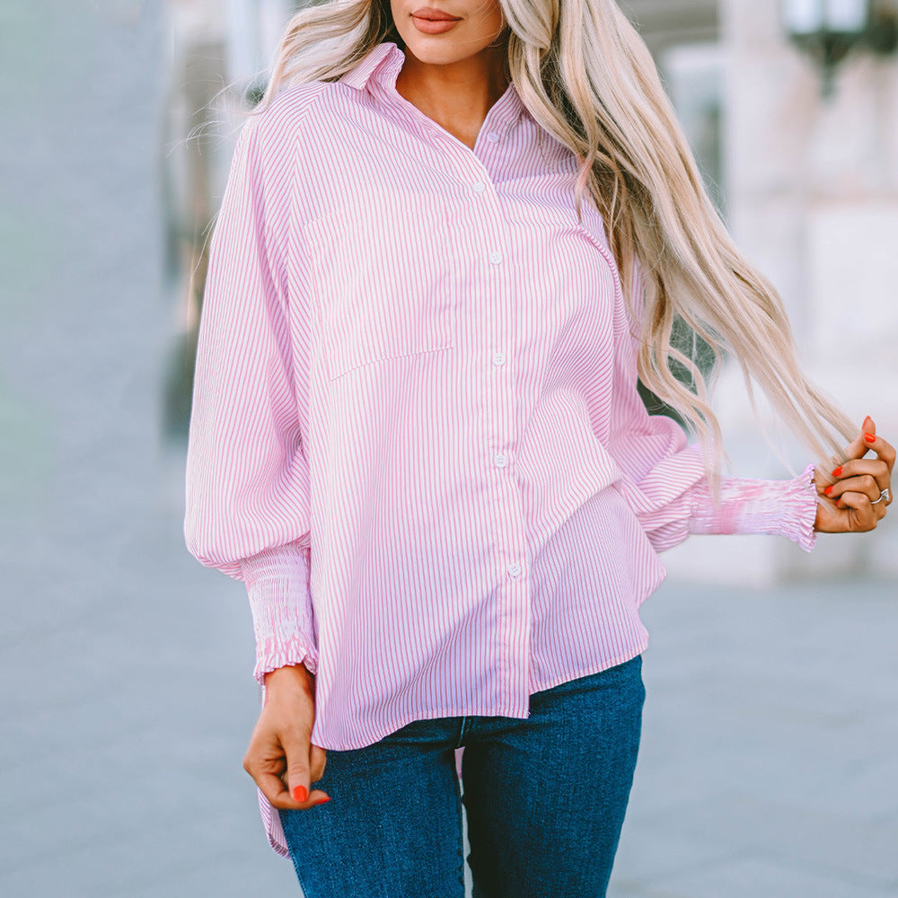Women's Long Sleeve Button Up Shirt with Stripe Pattern