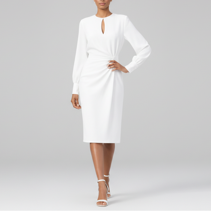Women's Long Sleeve Midi Dress with Keyhole Neck Detail