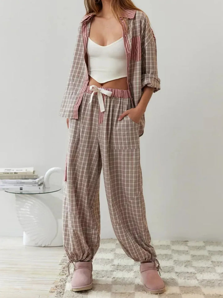 Women’s Long Sleeve Striped Pyjama Set with With Button Front