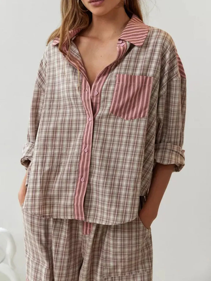 Women’s Long Sleeve Striped Pyjama Set with With Button Front