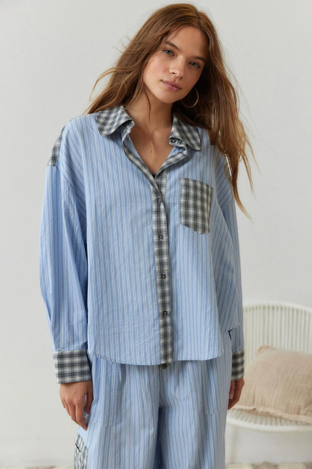 Women’s Long Sleeve Striped Pyjama Set with With Button Front
