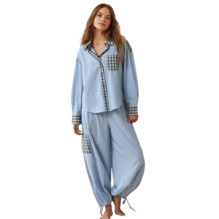 Women’s Long Sleeve Striped Pyjama Set with With Button Front
