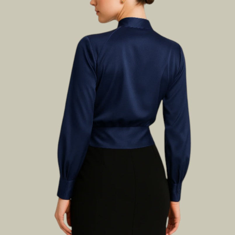 Women's Long Sleeve V Neck Wrap Blouse with Fitted Waist