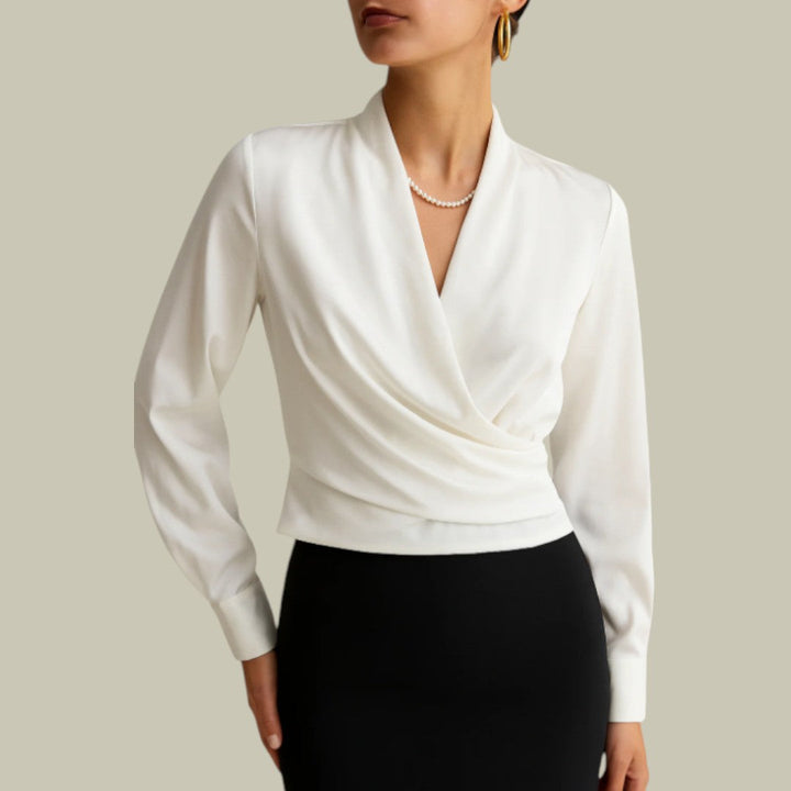 Women's Long Sleeve V Neck Wrap Blouse with Fitted Waist