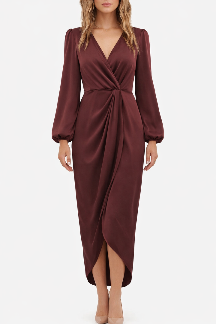 Women's Long Sleeve Wrap Midi Dress