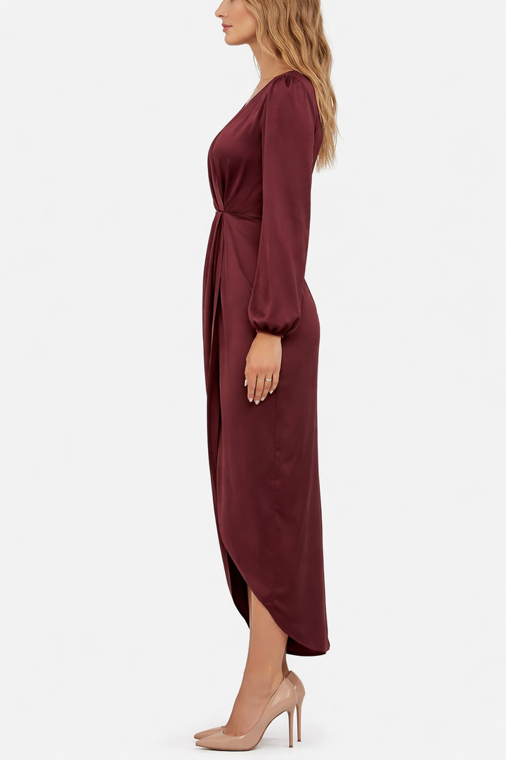 Women's Long Sleeve Wrap Midi Dress