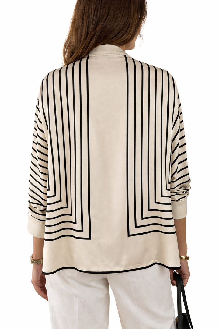 Women's Long Sleeves Loose Buttoned Striped Blouse