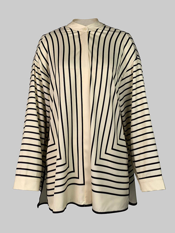 Women's Long Sleeves Loose Buttoned Striped Blouse