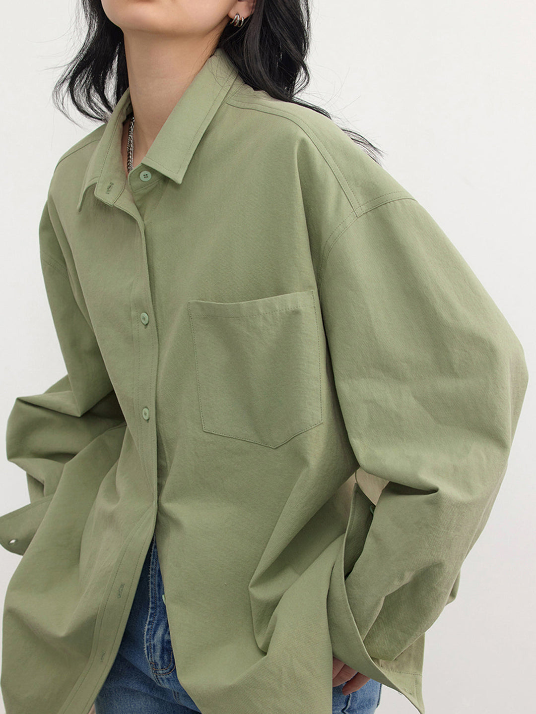 Women's Loose Button Down Long Sleeve Shirt with Front Pocket